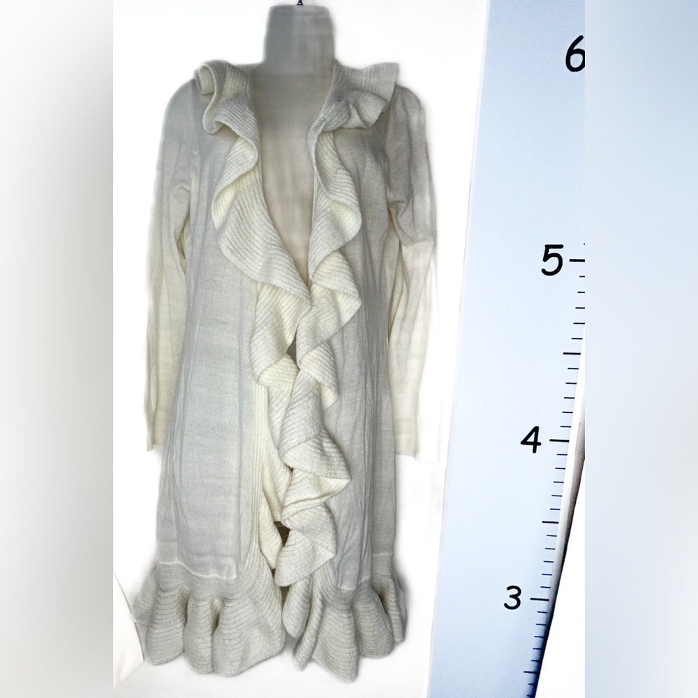 Allison‎ Brittney White Ruffled Open Cardigan Sweater Medium